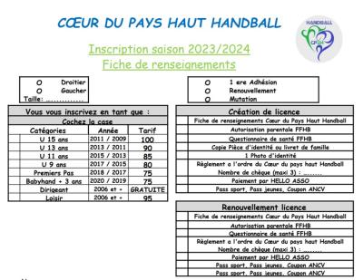 Dossier d'inscription 2023-2024